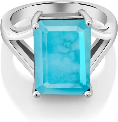 Miniatura 49 de Gem Stone King Anillo de compromiso solitario con piedra preciosa de corte esmeralda de 0.551 x 0.394 in para mujer, plata de ley 925, anillo