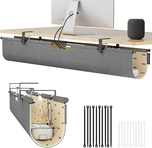 Miniatura 9 de Bandeja de organización de cables sin taladros debajo del escritorio, organizador de cables de fieltro de 30 pulgadas para mesa, gestión de cables