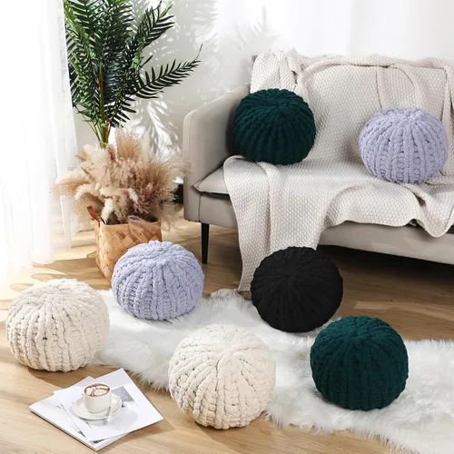 Miniatura 3 de Suzile 2 almohadas redondas de nudo para regalo, almohadas de punto grueso de 13.8 pulgadas, cojines hechos a mano, suministros de círculo suave
