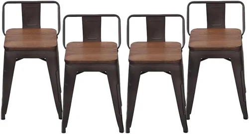 Miniatura 13 de Changjie Furniture - Juego de 4 sillas altas de metal con diseño industrial para barra de cocina o bar con respaldo bajo, Metal, Negro, 18 pulgadas