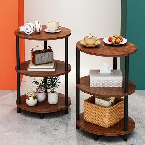 Miniatura 11 de Mesa auxiliar redonda pequeña – Mesa auxiliar ovalada de 3 niveles para espacios pequeños, mesa auxiliar de sofá de madera rústica y metal, mesita