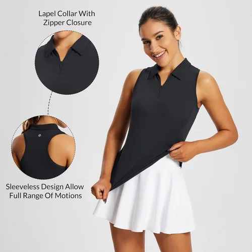 Miniatura 4 de baleaf - Camisetas de golf para mujer, sin mangas, polo de tenis con espalda cruzada, deportiva y de secado rápido