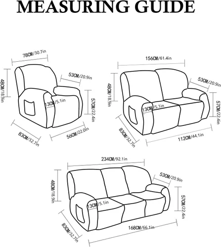 Miniatura 7 de vctops Fundas para sofá reclinable de 3 cuerpos, de punto, elásticas, suaves, lisas, antideslizantes, para sofá, protector de muebles con parte