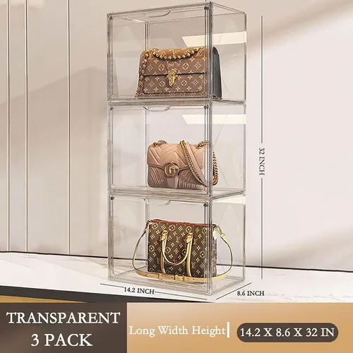 Miniatura 2 de WMM Organizador de almacenamiento para armario, 3 paquetes de plástico acrílico transparente, bolsos, zapatos, figura de libro, estuche