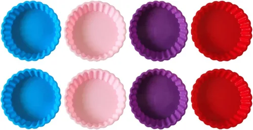 Paquete de 8 moldes de silicona para tartas y tartas, moldes redondos de 4.2 pulgadas, moldes pequeños estriados para tartas, mini moldes para