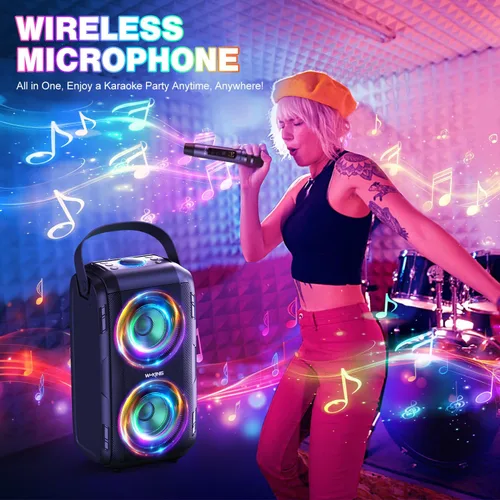 Miniatura 3 de W-KING Altavoz Bluetooth de 80 W con micrófono inalámbrico, altavoz Bluetooth portátil para fiesta, 2 controladores de rango completo/graves