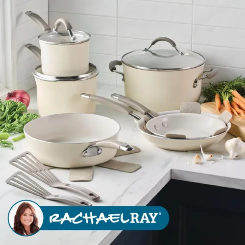 Miniatura 8 de Rachael Ray Cucina Juego de Utensilios de Cocina de Cerámica - 13 Piezas - Juego de Ollas y Sartenes de Cerámica con Sartenes Antiadherentes, Sartén