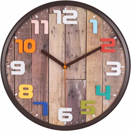 Topkey Reloj de pared vintage silencioso de 12 pulgadas con grandes números 3D coloridos, reloj redondo decorativo sin tictac para escuela, oficina,