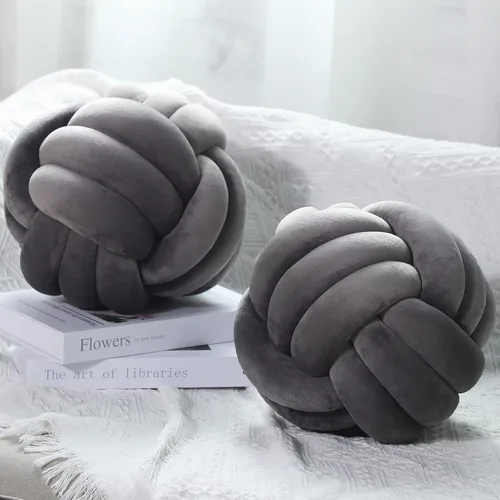 Namalu 2 piezas de almohadas de bola de nudo, almohadas de felpa redondas estéticas, almohadas de cojín suaves para aliviar el estrés, lindas Gris