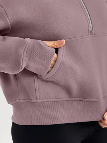Miniatura 4 de Trendy Queen Sudaderas con capucha para mujer, con cremallera de un cuarto, sudaderas de gran tamaño, media cremallera con bolsillos, ropa de otoño