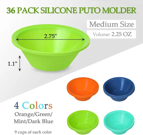 Miniatura 2 de Webake 36 piezas de silicona de platino Puto Molder filipino de tamaño mediano, 2.75 pulgadas reutilizable Kutsinta para vaporera, taza de repuesto