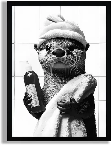 Miniatura 15 de SYWENNOI Arte de Pared en Lienzo Enmarcado en Blanco y Negro para Baño, Divertido Gato Negro Sentado en el Inodoro Leyendo Periódico Decoración
