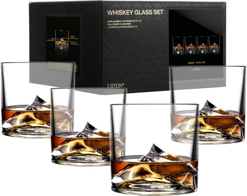 Miniatura 12 de LIITON Denali Mountain - Juego de 2 vasos de whisky de cristal pesado, vaso de bourbon congelable grueso de 1 libra cada uno, cócteles de cristal