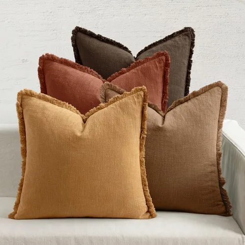 Miniatura 15 de MIULEE Juego de 4 fundas de almohada decorativas de lino neutro con flecos, fundas de almohada modernas y rústicas para cama, sofá, sala de estar