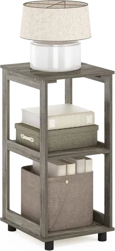 Miniatura 13 de Furinno JAYA Mesa auxiliar ovalada de diseño simple con contenedor, roble blanco/cromo