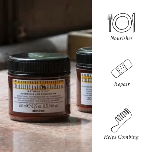 Miniatura 3 de Davines Naturaltech - Paquete nutritivo para la construcción del cabello, reestructuración e hidratación para cabello seco y dañado, con queratina