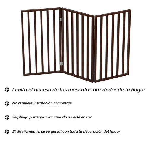 Miniatura 4 de Puerta para Mascotas de Interior - Puerta Plegable de 3 Paneles para Perros para Escaleras o Entradas - Cerca Independiente para Mascotas de 54x32