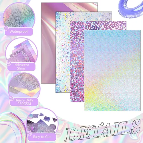 Miniatura 3 de Kosiz 100 hojas de cartulina holográfica metálica, cartulina brillante con purpurina iridiscente, papel de espejo iridiscente de 8.5 x 11 pulgadas