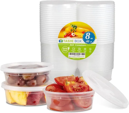 TashiBox [8 onzas-40 juegos de recipientes de plástico con tapas herméticas, recipientes de almacenamiento de alimentos, Deli, Slime, sopa,