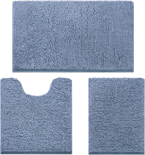 Miniatura 34 de HOMEIDEAS Juego de 3 alfombras de baño, ultra suaves, antideslizantes, absorbentes, de chenilla, juego de alfombrillas de baño para inodoro (beige)