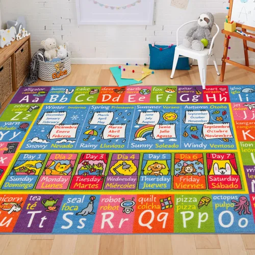 Miniatura 4 de KC Cubs Alfombra de 3x5 pies con Alfabeto ABC, Estaciones, Meses y Días – Tapete de Juego Educativo para Niños, Niños Pequeños, Cuarto del Bebé