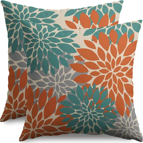 Miniatura 11 de Fundas de Almohada Azul Aguamarina 16X16 Pulgadas Juego de 2, Flores de Dalia Primavera Verano Floral Crema Fundas de Almohada Decorativas