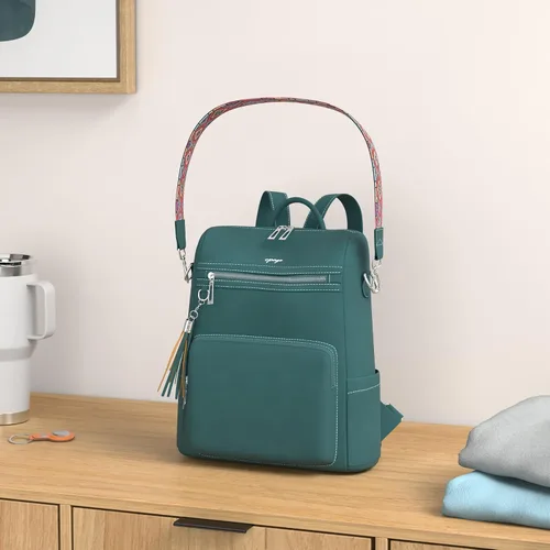 Miniatura 62 de OPAGE - Mochila de cuero para mujer, con borla de moda, bolso de hombro, mochila grande, bolsa de viaje, gris, L