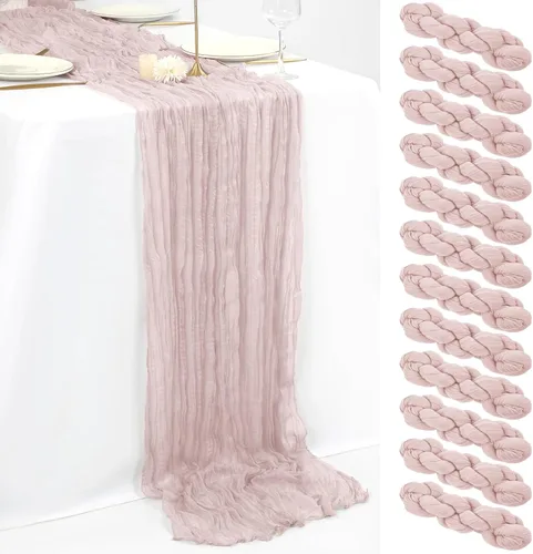 12 caminos de mesa de gasa de color rosa palo de 10 pies, 35 x 120 pulgadas, estilo bohemio, vintage y traslúcidos, para bodas, despedidas de