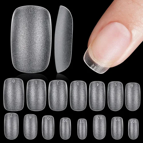 Miniatura 19 de TOMICCA Puntas de uñas extra cortas en forma de ataúd, 240 piezas de uñas postizas acrílicas de cobertura completa para manicura con extensión, 15