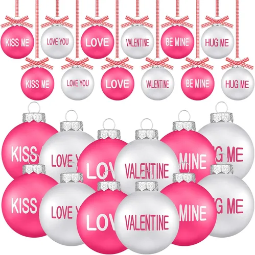 Miniatura 7 de DoubleFill 12 adornos de bolas para el día de San Valentín para árbol, de 1.96 pulgadas, decoraciones colgantes de San Valentín, bolas de plástico