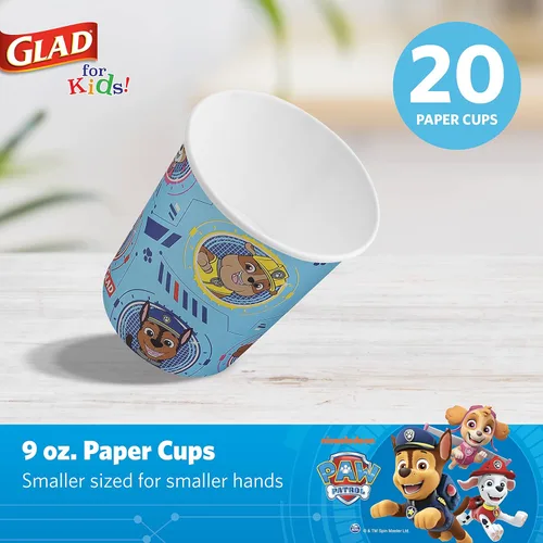 Miniatura 2 de Glad Vasos de papel desechables para niños Paw Patrol, Core Pups Blue - Resistentes, a prueba de remojo, aptos para niños, para uso diario, 9 onzas