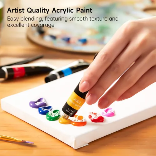 Miniatura 5 de Juego de pintura acrílica Shuttle Art, 16 tubos de 12 ml, calidad de artista, pigmentos ricos no tóxicos, colores ideales para niños, adultos