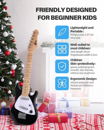 Miniatura 4 de Winzz - Guitarra eléctrica para niños de 30 pulgadas, kit para principiantes, guitarra eléctrica mini de tamaño 1/4 para niños, juego completo