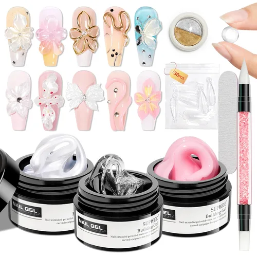 Miniatura 19 de Gel de arte de uñas 3D transparente y blanco, gel sólido constructor para uñas, antiadherente, para escultura de manos, geles duros con doble