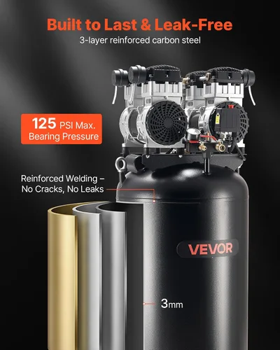 Miniatura 5 de VEVOR Compresor de aire resistente de 60 galones, 4HP 10SCFM a 90PSI Compresores de aire con presión máxima de 125 PSI, tanque de compresor sin