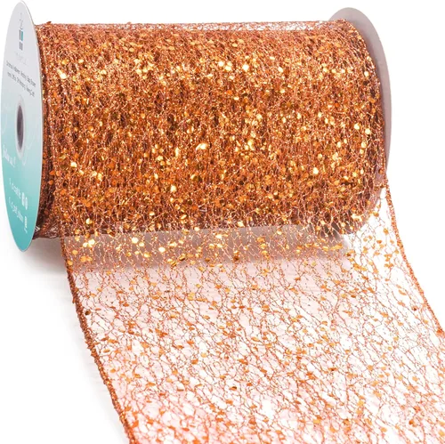 Miniatura 20 de Cinta con alambre de malla brillante con purpurina de 6 x 10 yardas, color negro para decoración del hogar, lazo para envolver regalos