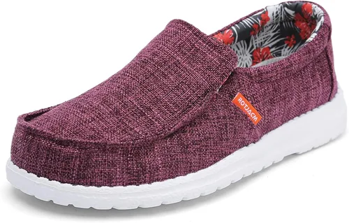 ROTJACM Zapatos casuales de tela para mujer, zapatos de lona cómodos y anchos con puntera tipo mocasín, ligeros, zapatos para caminar al aire libre