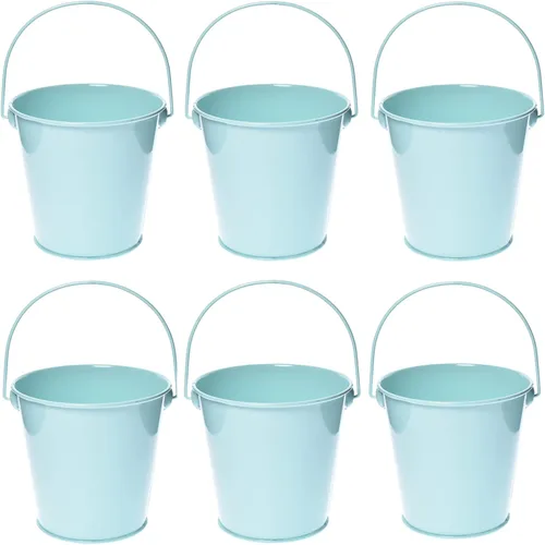 Miniatura 14 de Cubos de metal de colores con asa, paquete de 6 cubos de hierro galvanizado de 5.91 pulgadas para niños, aula, manualidades y recuerdos de fiesta