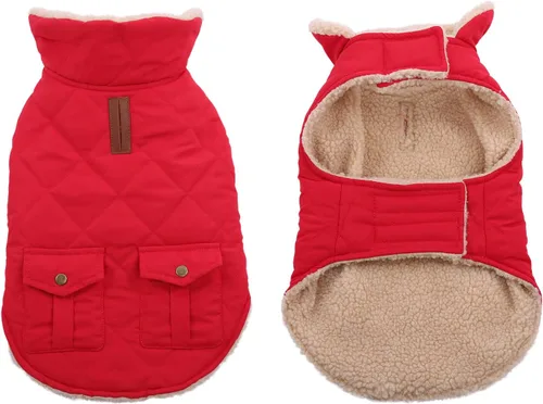 Miniatura 12 de Queenmore Abrigo de invierno para perro, chaqueta de vellón, ropa impermeable para perros para clima frío, acolchado de algodón grueso y cálido, Rosa