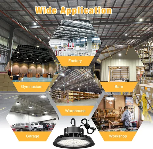 Miniatura 7 de UFO - Luz LED de alta bahía de 100 W, luces LED de alta bahía de 14,000LM, 0-10 V, regulable, cable de 6 pies con enchufe estadounidense, gancho