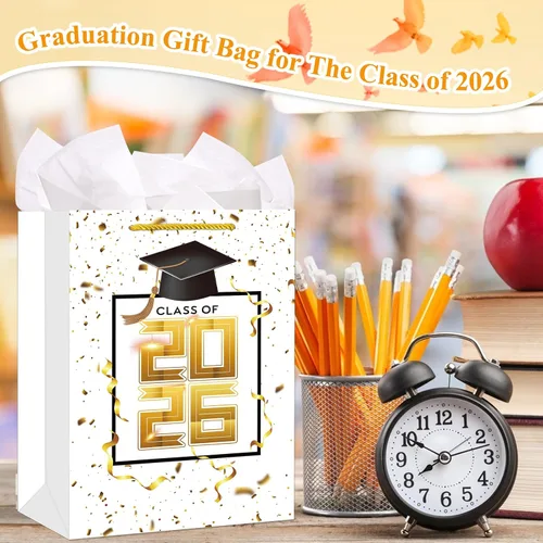 Miniatura 3 de FLYAB Class of 2026 - Bolsas de regalo de graduación – Bolsa grande de felicitación de 13 pulgadas con asa de papel de seda para graduados