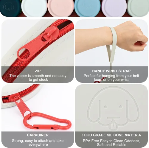 Miniatura 4 de WALLFID Bolso de silicona para golosinas de perro, pequeño, con clicker de entrenamiento para mascotas, bolsa para caminar para perros y gatos