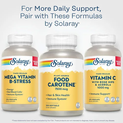 Miniatura 6 de SOLARAY Food Carotene 7500mcg (25000 UI) - Suplemento de vitamina A beta caroteno - Suplemento de bienestar e inmunidad, potentes vitaminas