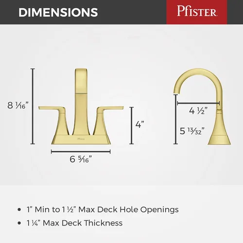 Miniatura 3 de Pfister Bruxie LF048BIEBG - Grifo de lavabo de baño, centro de 4 pulgadas, 2 asas, 3 agujeros, certificado NSF, acabado dorado cepillado, LF048BIEBG