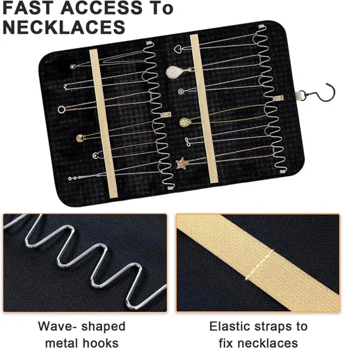 Miniatura 4 de Tefola Organizador de joyas colgante, organizador de collares de doble cara, organizador de joyas para aretes, collares, anillos, lentes