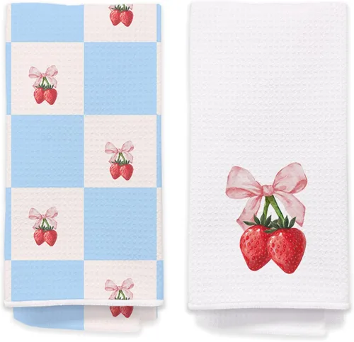 Miniatura 12 de Toallas de mano de cereza para cocina y baño – Toallas de té decorativas retro a cuadros en blanco y negro, accesorios de decoración de cocina