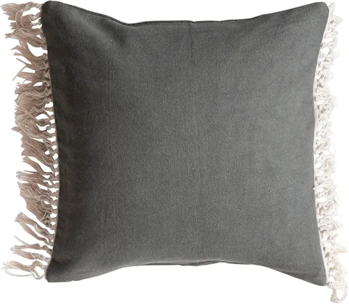 Miniatura 4 de Creative Co-Op, Almohada de algodón suave verde azulado con flecos, blanco, cuadrado, natural