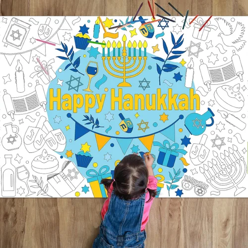 Hanukkah - Libros para colorear para niños, póster gigante para colorear de Janucá, mantel grande para colorear para niños, niñas, aula, hogar,