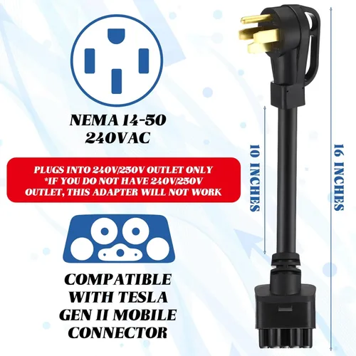 Miniatura 2 de Relaxweex Adaptador de 16 pulgadas compatible con Tesla Gen 2 Cargador portátil portátil Conecta el cargador móvil al mango