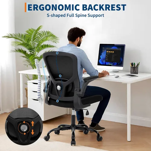 Miniatura 8 de Silla de oficina con reposabrazos 2D ajustable, silla de escritorio de malla con soporte lumbar 2D, silla de escritorio ejecutiva para computadora